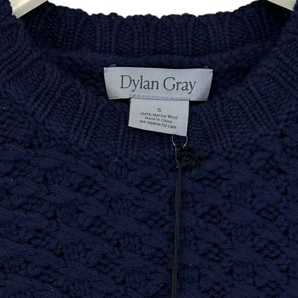 Dylan Gray Men Navy Merino Wool Sweater Cabled Yoke Pullover US XL MSRP $228 - Picture 5 of 9
